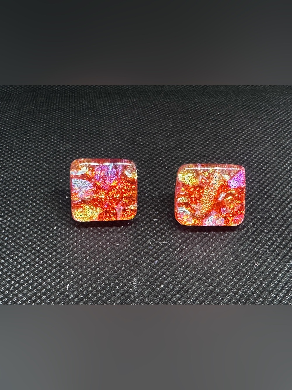 Iridescent Red-Orange Dichroic Glass Earrings